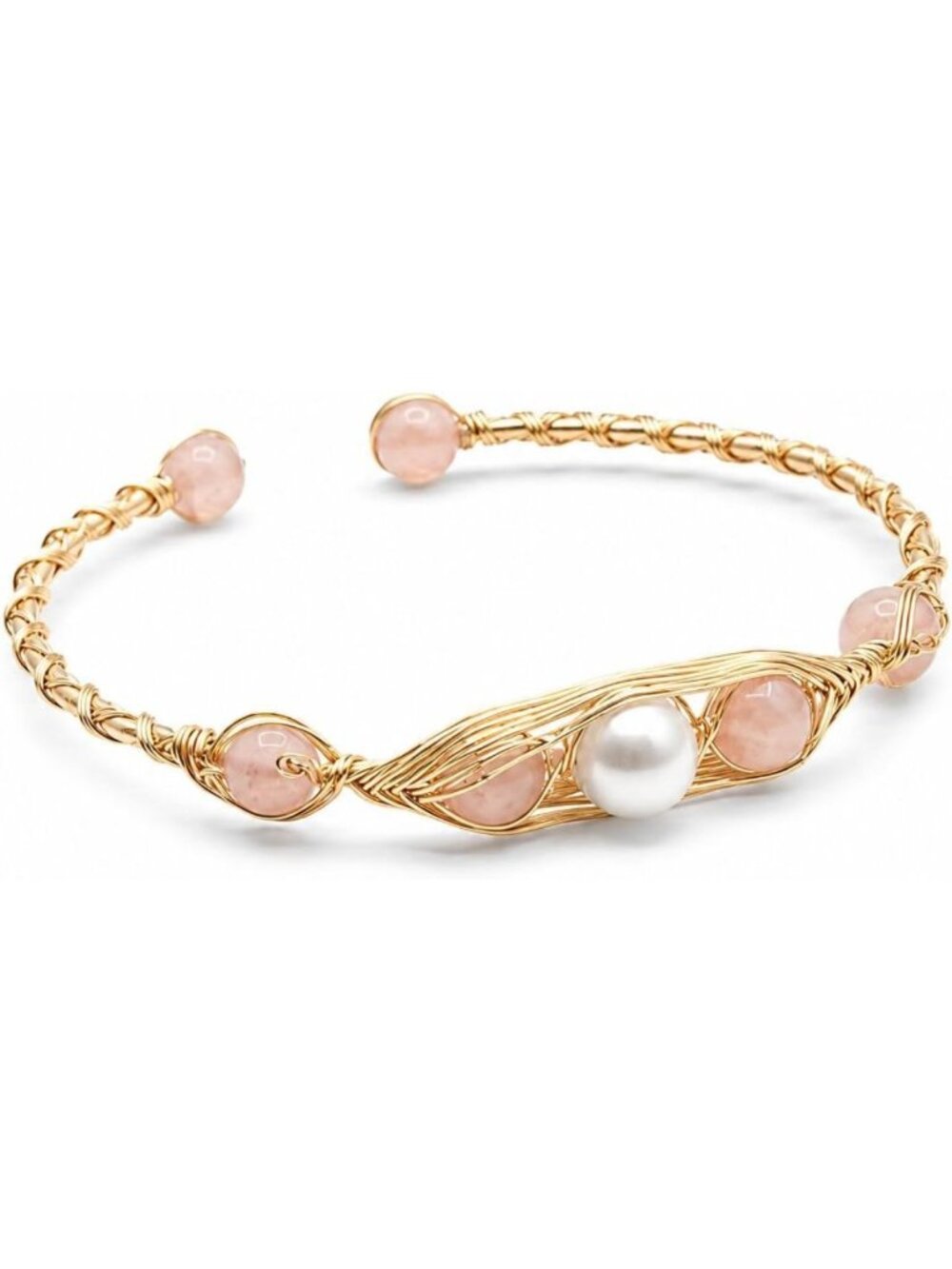 Handmade Freshwater Pearl Cuff Bracelet - Adjustable Wire Wrapped Bangle